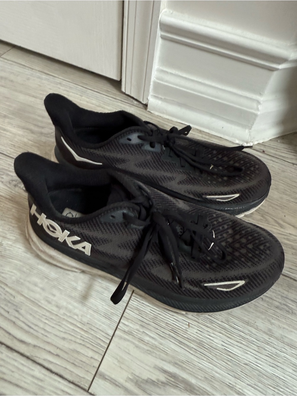 Hoka Black and White Performance Running Shoes Clifton 9